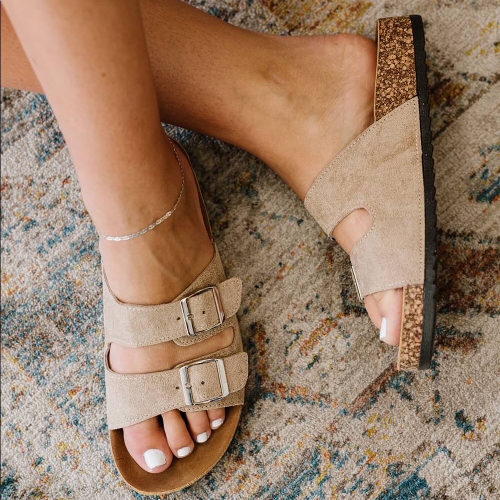 WeeBoo Walk with Me Buckled Soft Footbed Sandals in Taupe